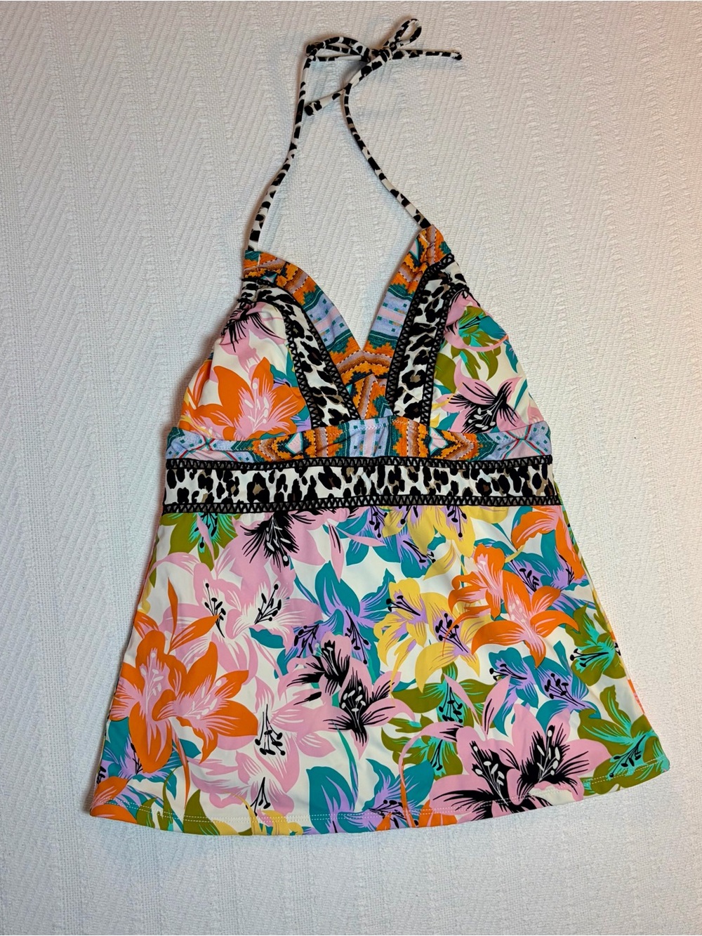 Nanette Lepore Tankini Swim Top Size Small Multicolor Halter Floral Pattern NWT